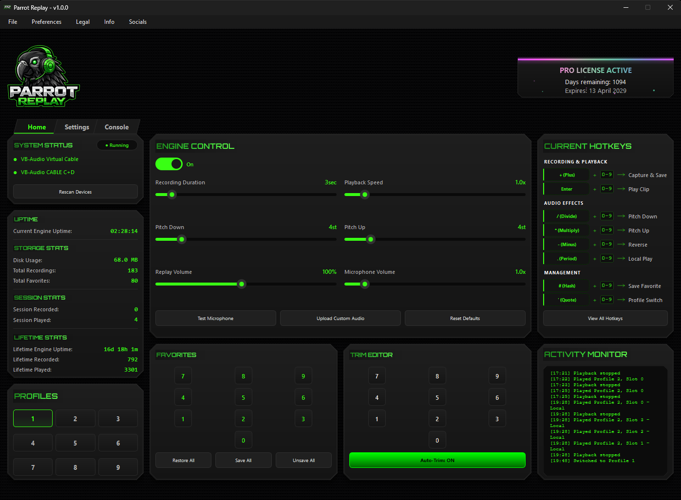 Parrot Replay main interface