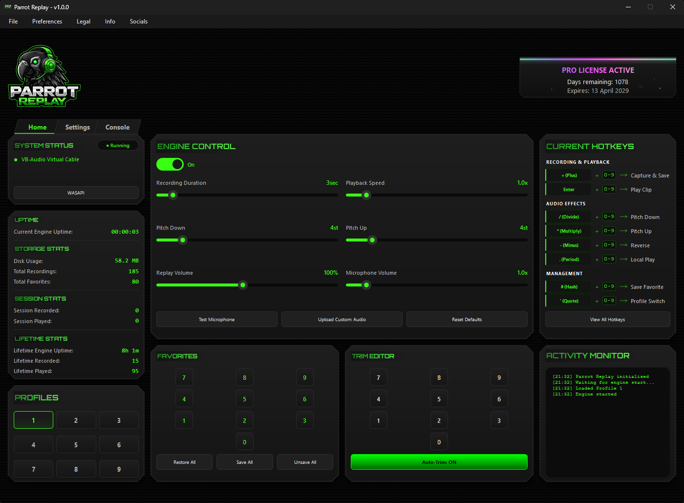 Parrot Replay main interface