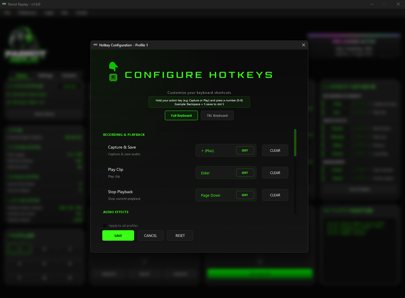 Parrot Replay hotkey editor