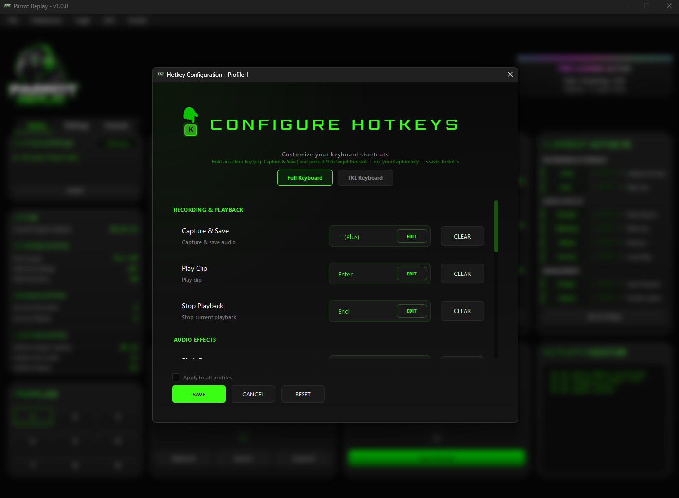Parrot Replay hotkey editor