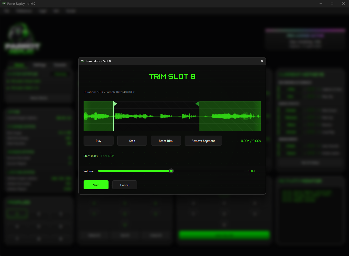 Parrot Replay trim editor