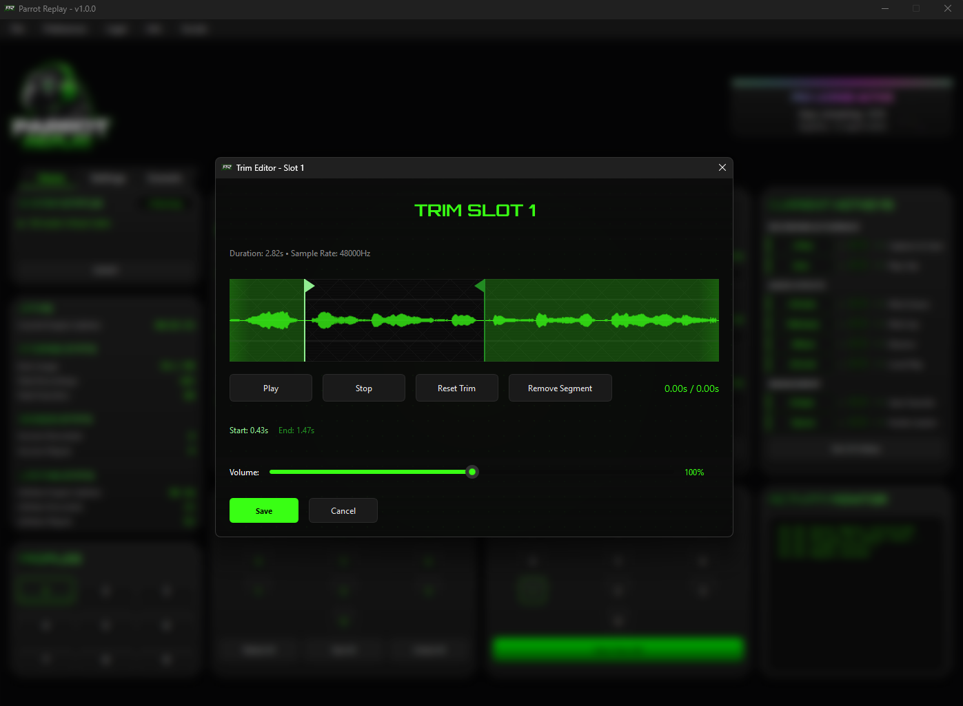 Parrot Replay trim editor
